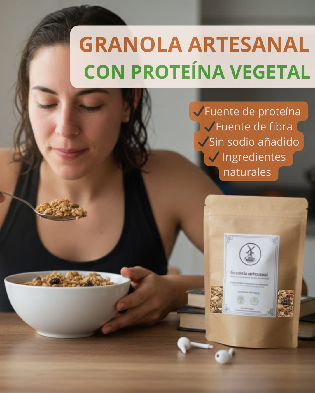 Granola artesanal con proteína vegetal